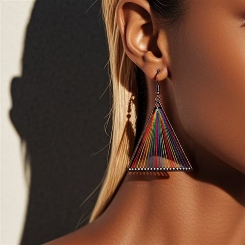 occidental style geometry personality triangle earrings Cloth woolen tassel color handmade weave earrings earringF