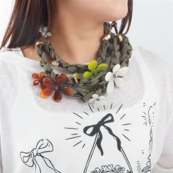 occidental style exaggerating handmade weave resin multilayer big flowers neckla..