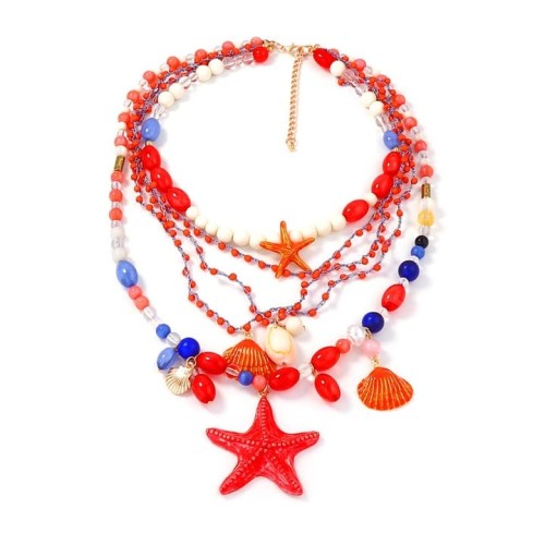 fashion personality trend wind handmade beads Alloy starfish Shells multilayer lady necklace