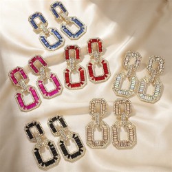 personality earrings geometry colorful diamond square chain embed zircon earrings occidental style luxurious exaggerat