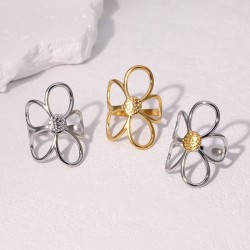 stainless steel ring gold silver color hollow flowers openingk gold titanium s..