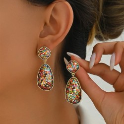 occidental style lady earrings  geometry mosaic color gem all-Purpose ear stud high Earring
