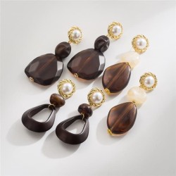 E Autumn and Winter brief temperament Irregular geometry resin earrings samll ..