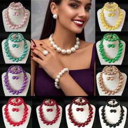 Korean elegant retro Pearl necklace woman clavicle chain bride chain earrings ..