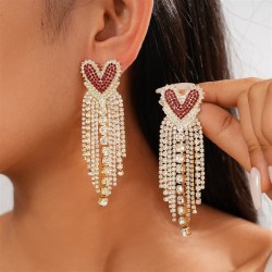 occidental style wind diamond love tassel silver earrings fashion temperament ..