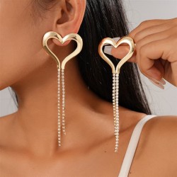 occidental style wind zircon hollow love tassel silver earrings fashion person..