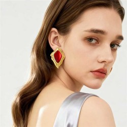 occidental style retro geometry Alloy rhombus resin gem earrings fashion tempe..