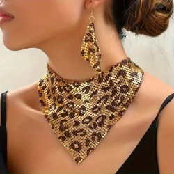 occidental style leopard lady triangle necklace+ earrings personality trend se..