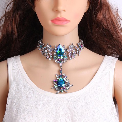 crystal gem flowers necklace  occidental style exaggerating fashion fashion woman