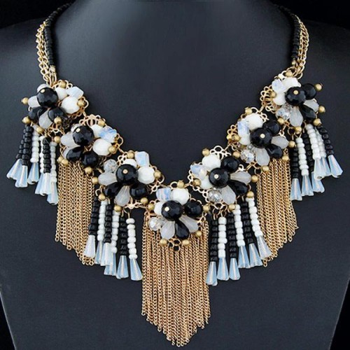 occidental style trend  Metal all-Purpose crystal flower tassel temperament collar short style necklace