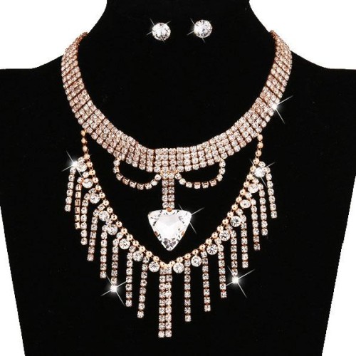 occidental style necklace Alloy tassel embed gem clavicle chain  bride set