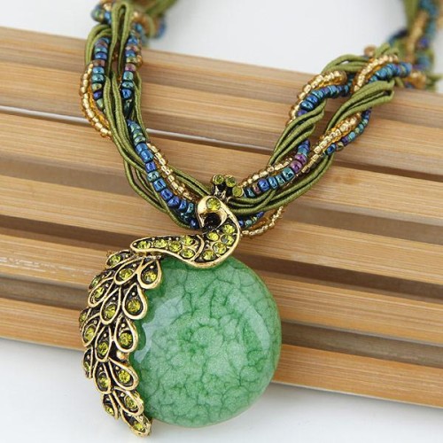 pure handmade  Bohemian style  retro peacock gem temperament lady beads  necklace