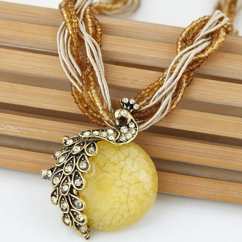 pure handmade  Bohemian style  retro peacock gem temperament lady beads  necklace