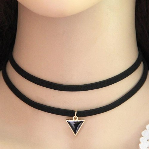 fashion concise all-Purpose velvet rope personality triangle Double layer temperament collar