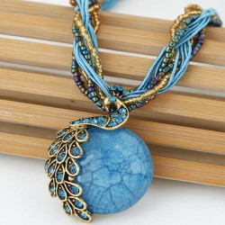 pure handmade  Bohemian style  retro peacock gem temperament lady beads  neckl..