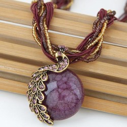 pure handmade  Bohemian style  retro peacock gem temperament lady beads  neckl..