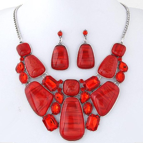 occidental style fashion  Metal trend gorgeous gem temperament exaggerating necklace  ear stud  set