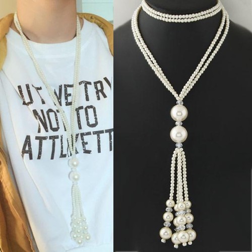 occidental style trend  high quality all-Purpose fashion concise temperament long style Pearl necklace sweater chain