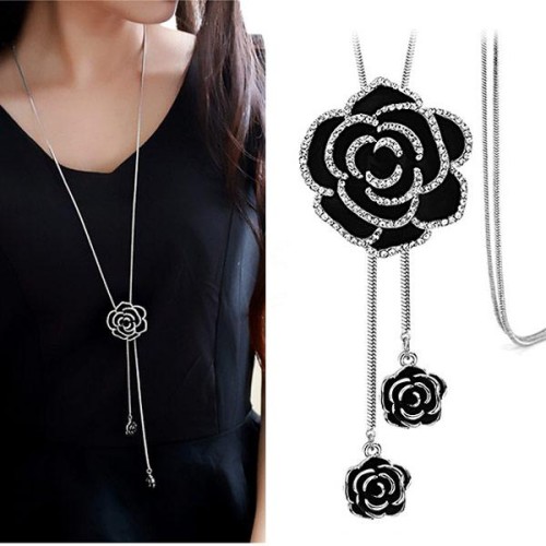 occidental style fashion  Metal concise flash diamond rose temperament long necklace sweater chain