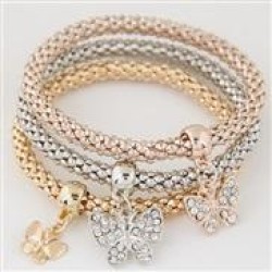 occidental style fashion brief diamond butterfly pendant three color chain mul..