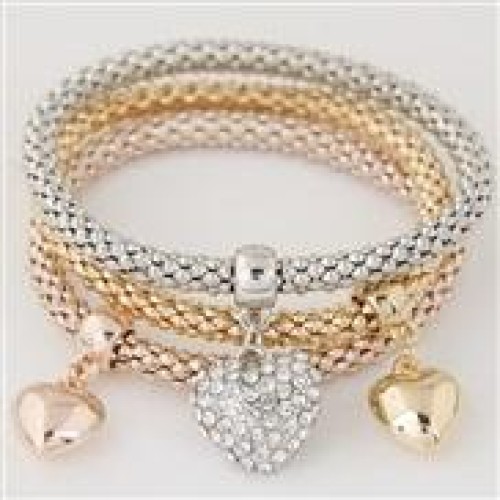 occidental style fashion brief diamond love pendant three color chain multilayer bracelet