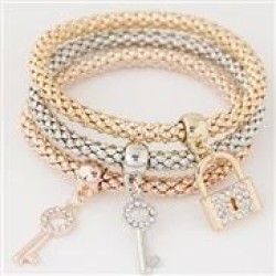 occidental style fashion brief diamond keylock pendant three color chain multi..