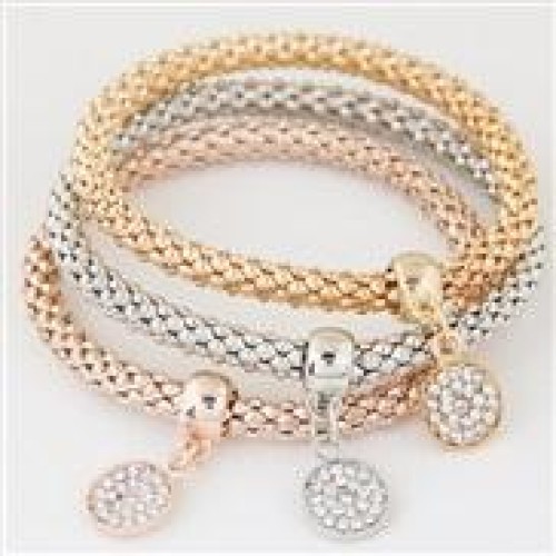 occidental style fashion brief diamond watch-face pendant three color chain multilayer bracelet