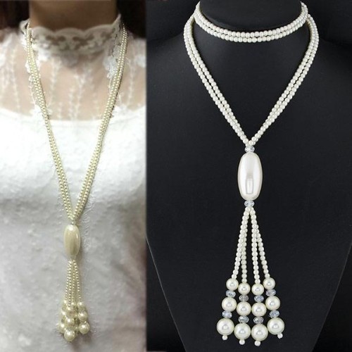 occidental style trend  high quality all-Purpose fashion concise temperament long style Pearl necklace sweater chain