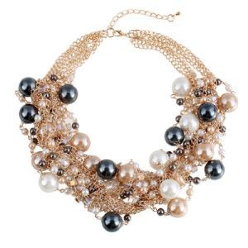 occidental style fashion women exaggerating color Pearl multilayer short style clavicle chain