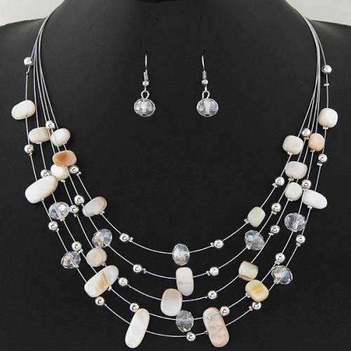 Korean style fashion  fine Bohemian style all-Purpose crystal Shells mixing concise multilayer necklace