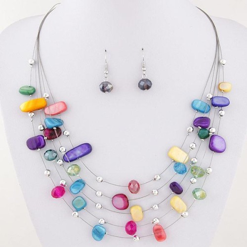 Korean style fashion  fine Bohemian style all-Purpose crystal Shells mixing concise multilayer necklace