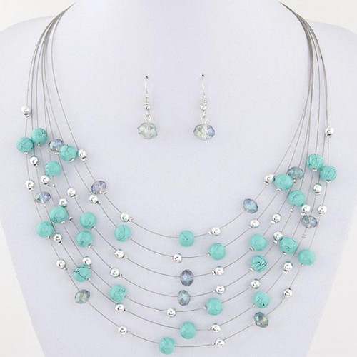 Korean style fashion  fine Bohemian style all-Purpose crystal  mixing multilayer necklace  earrings