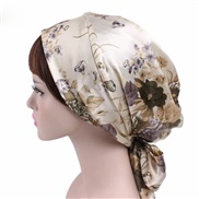 ( Beige)lady color print belt bow head   silk  long