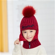 ( Burgundy)child hat Autumn and Winter style all-Purpose knitting one-piece velvet thick warm woolen