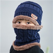 ( Navy blue)Korean style thick woolen child velvet Winter warm hat two boy girl