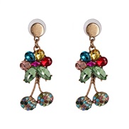 ( Color)fashion flowers Modeling embed gem earringins temperament earrings elegant all-Purpose cherry