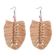 ( light brown)occidental style geometry pure handmade tassel earrings woman retro generous ear stud Bohemia ethnic style