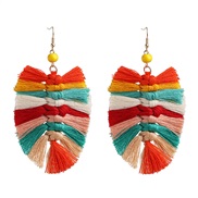 ( Color)occidental style geometry pure handmade tassel earrings woman retro generous ear stud Bohemia ethnic style woman