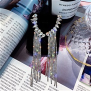 silver occidental style super high earrings woman temperament tassel Rhinestone earring exaggerating ear stud Ea