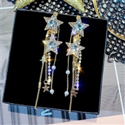 ( Five pointed star )silver crystal Five-pointed star earrings woman elegant all-Purpose atmospheric Rhinestone earring 