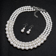 (Pearl )occidental style multilayer Pearl beads necklace diamond Pearl earrings set