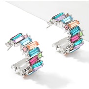 (color )fashion colorful diamond series Alloy diamond Acrylic personality brief Word earrings woman occidental styleins 