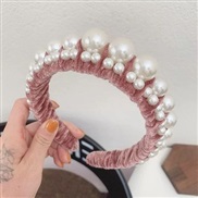 ( Pink)occidental style Autumn and Winter eadband fashion all-Purpose Pearl width velvet eadband exaggerating head