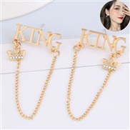 Korean style fashion sweet Metal Word crown tassel temperament ear stud