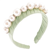 ( greenPearl )occidental style Pearl Rhinestone Headband big samll Pearl Headband temperament Cloth handmade beads