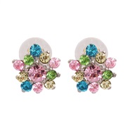 ( Color)Korean style fashion small fresh ear stud flowers crystal diamond ear stud personality elegant woman