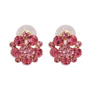 ( Pink)Korean style fashion small fresh ear stud flowers crystal diamond ear stud personality elegant woman