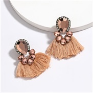 ( brown)exaggerating occidental style wind multilayer drop Rhinestone diamond tassel earrings woman retro ethnic style a