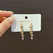 ( Silver needle Flower)silver flowers candy colors beautiful flowers earrings Korea temperament lovely long style earrin