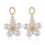 silver  high quality occidental style fashion Metal Pearl flowers concise temperament ear stud